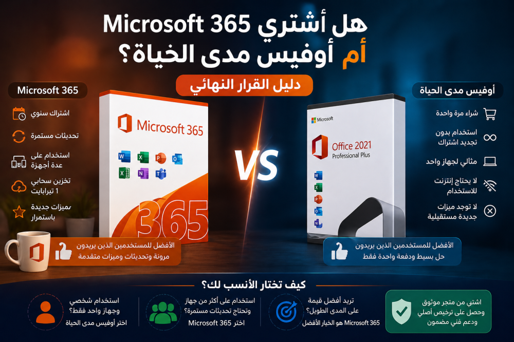 هل أشتري مايكروسوفت اوفيس 365 أم اوفيس مدى الحياة