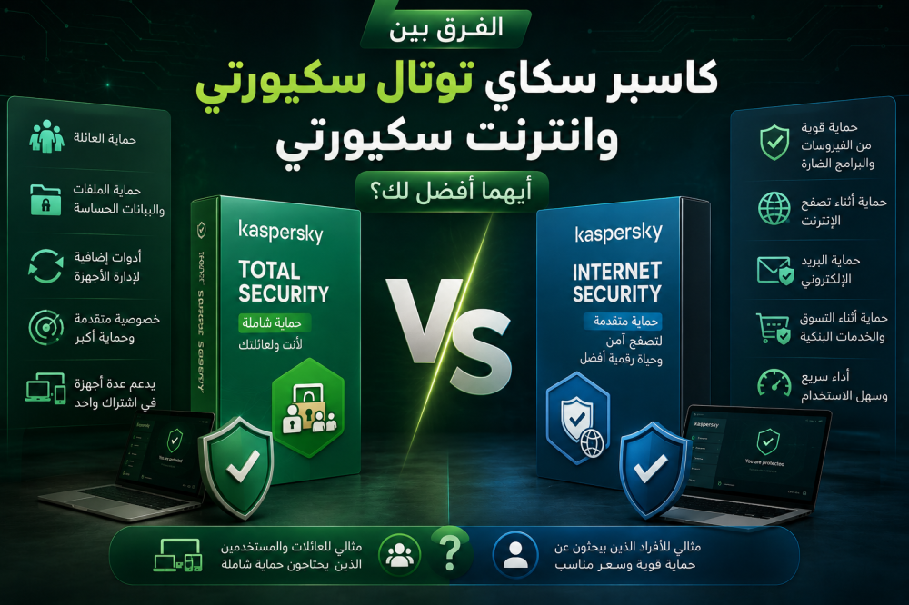 الفرق بين كاسبر سكاي توتال سكيورتي وانترنت سكيورتي