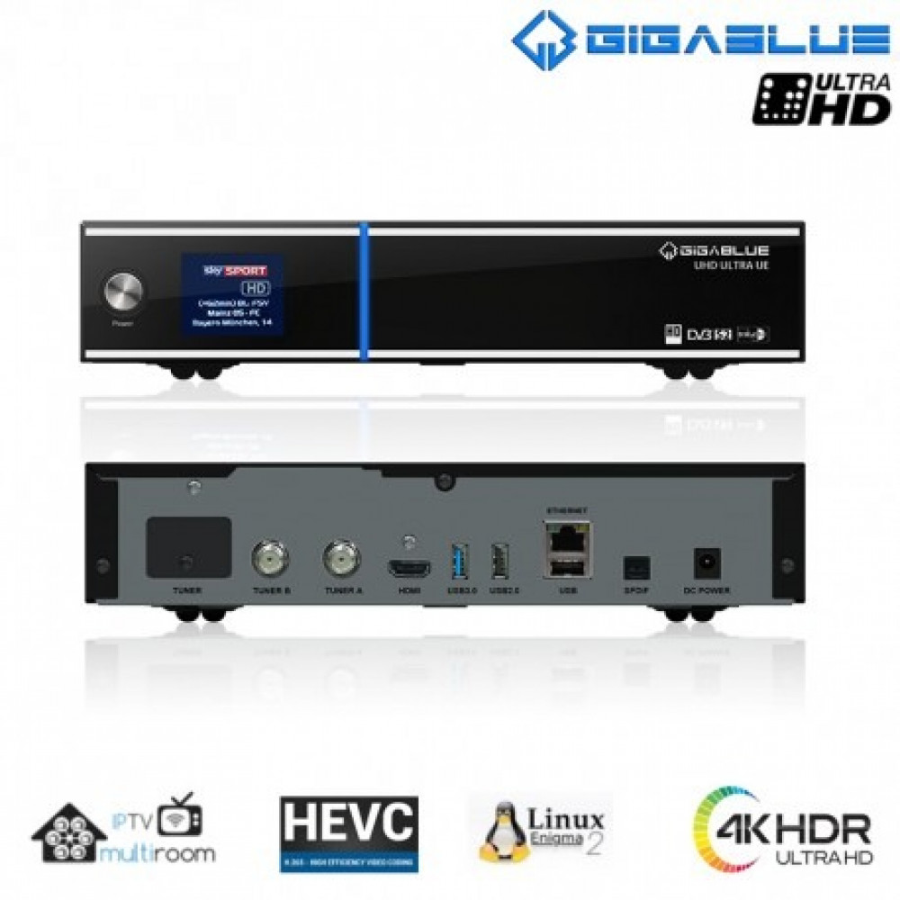 GigaBlue UHD UE 4K 2x DVB-S2 FBC 1x DVB-C/T2 Tuner ULTRA HD 2 TB Festplatte 