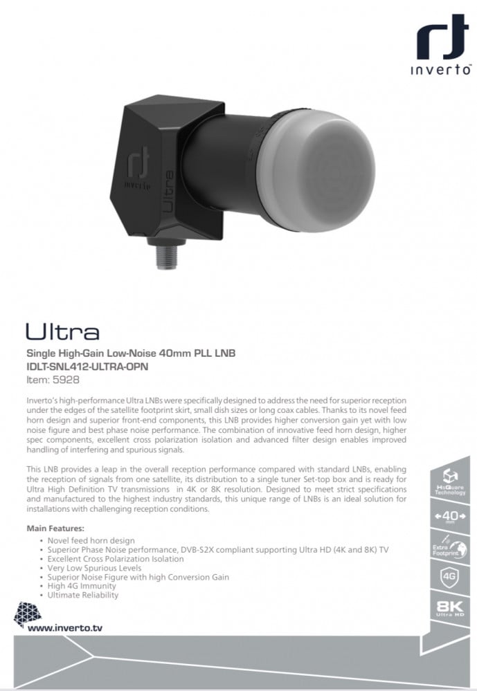 Inverto Single Black Ultra LNB IDLT-SNL412-ULTRA-OPN