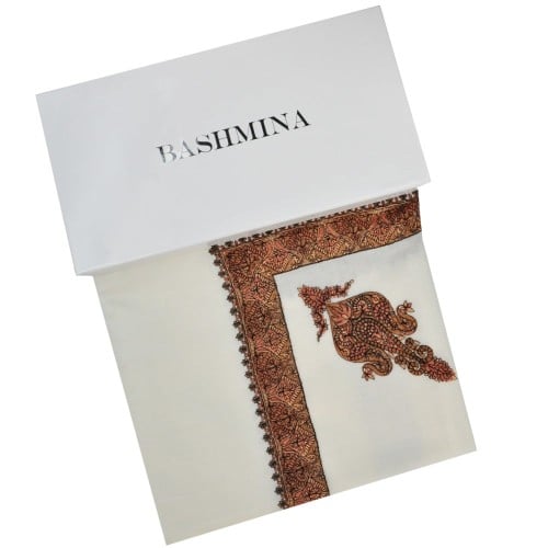 غتره باشمينا الشتويه تطريز موديل 2024 لون بني فاتح