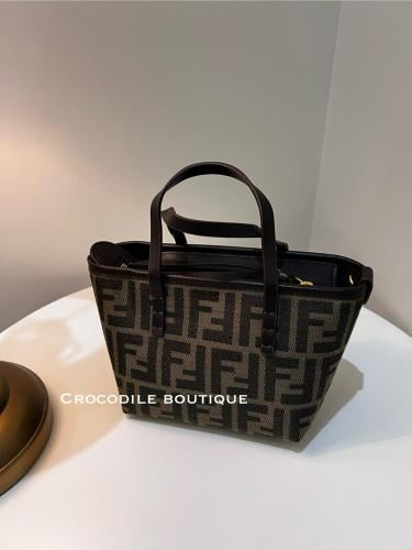 FENDI mini Roll cotton tote bag - black brown