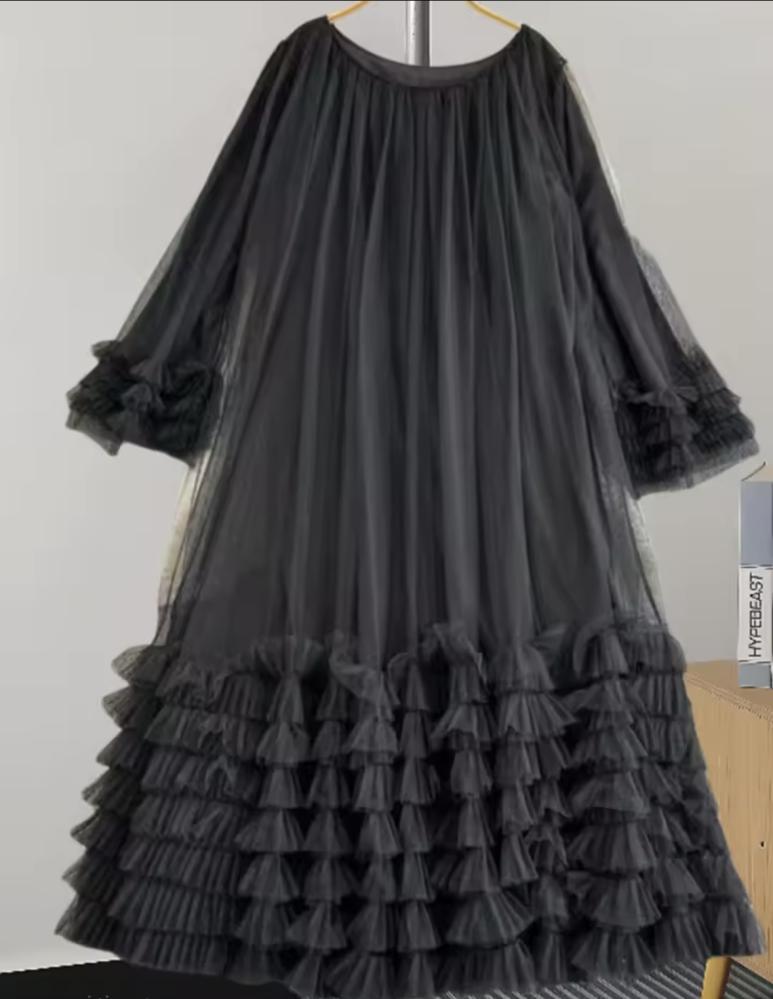 chinese dress ladies Hemmed Bottom 3/4 Sleeve Semi Loose Side Slit Calf Length Dress – EvaVarro main image 1