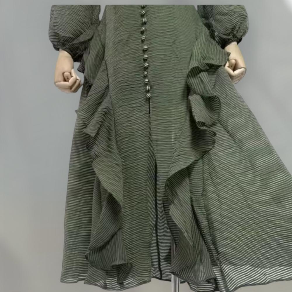 Olive green button down dress with flowy cut -