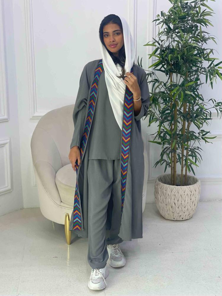 طقم عباية كاجوال رمادي بكلفة