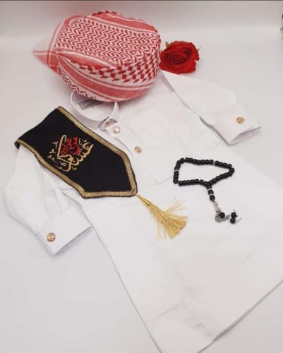 طقم العيد ولادي ثوب مع وشاح بالاسم +سبحه+طاقيه بال...