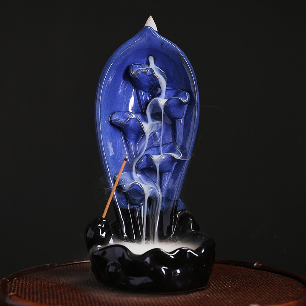 Reverse flow ceramic incense burner - seashells and fish - متجر غصن الصنوبر