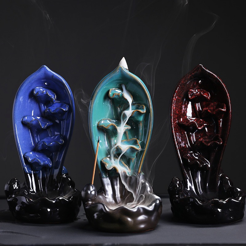 Reverse flow ceramic incense burner - seashells and fish - متجر غصن الصنوبر