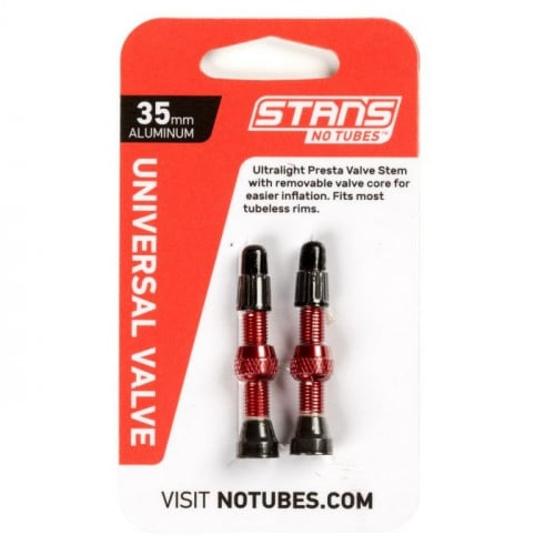 tan's NoTubes Alloy Valve Stems - 35mm Pair Red