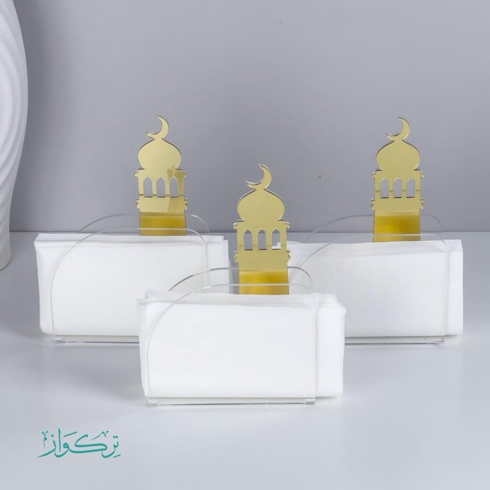 3 حامل مناديل شفاف | ذهبي المناره