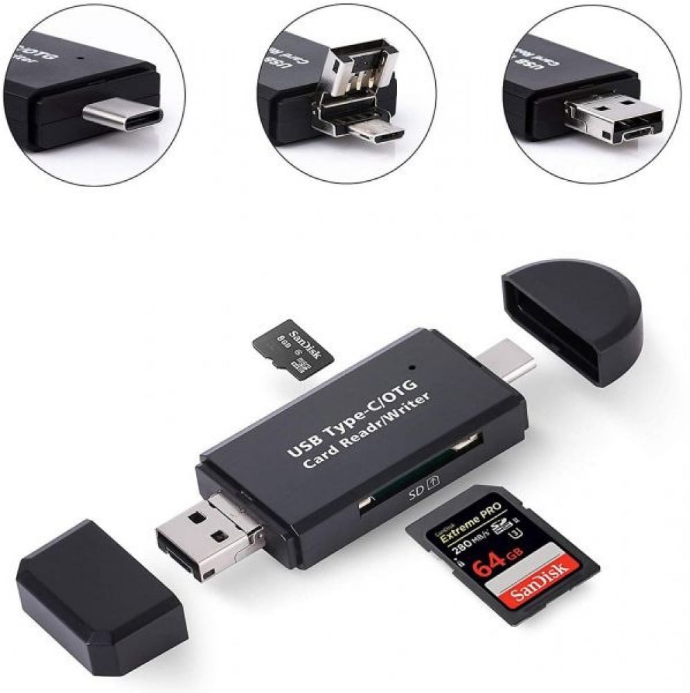 قارئ بطاقة Micro USB 3 من النوع C مع بطاقة SD وبطاقة TF محول بطاقة