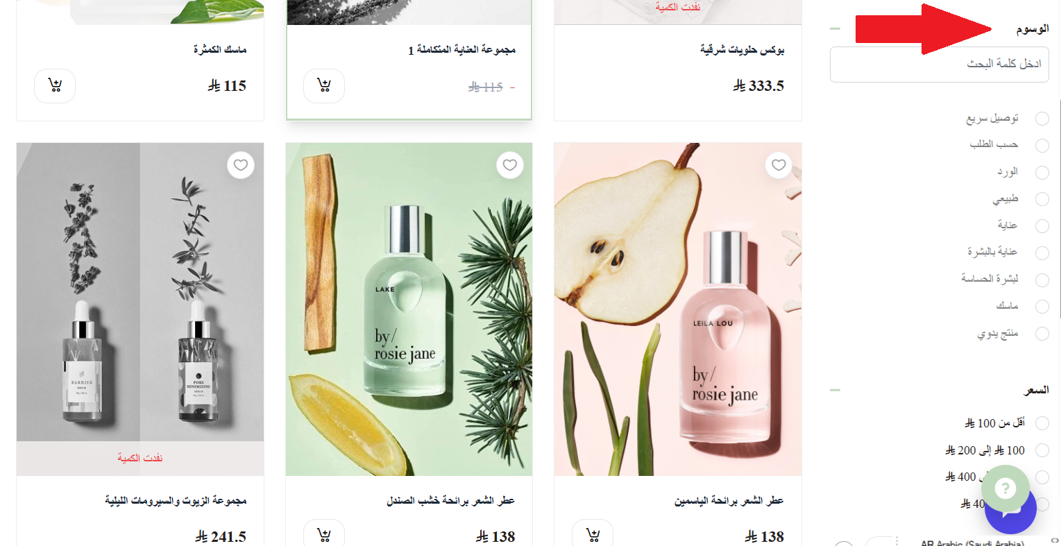 إعدادات التصفية والفلاتر