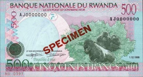 500 فرنك نموذج رواندا لعام 1998م والحالة أنسر