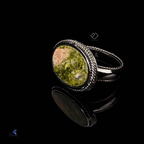 خاتم فضة عيار 925 مطلي روديوم اسود و حجر طبيبعي