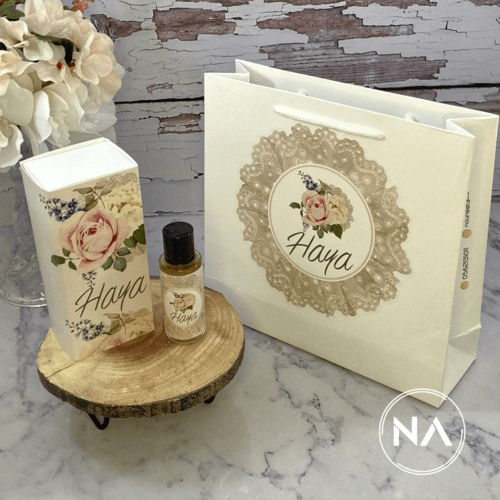 بوكس عطر ميني + كيس بثيم دانتيل وروز