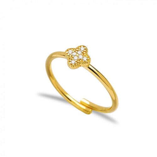 خاتم ملفت للنظر على شكل زهرة مرصوفة بالزيركون ومطلية بالذهب -من مجموعة نفيس هدايا مجوهرات هدية نسائية فاخرة 4415