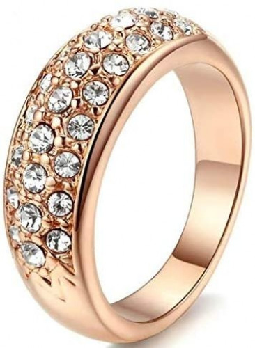 خاتم نسائي مطلي بالذهب ومزين بالكرستال الشفاف مقاس 7 امريكي - Ring for Women
