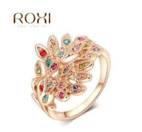 خاتم نسائي مطلي بالذهب ومزين بالزركون الكوبي الملون مقاس 7 أمريكي