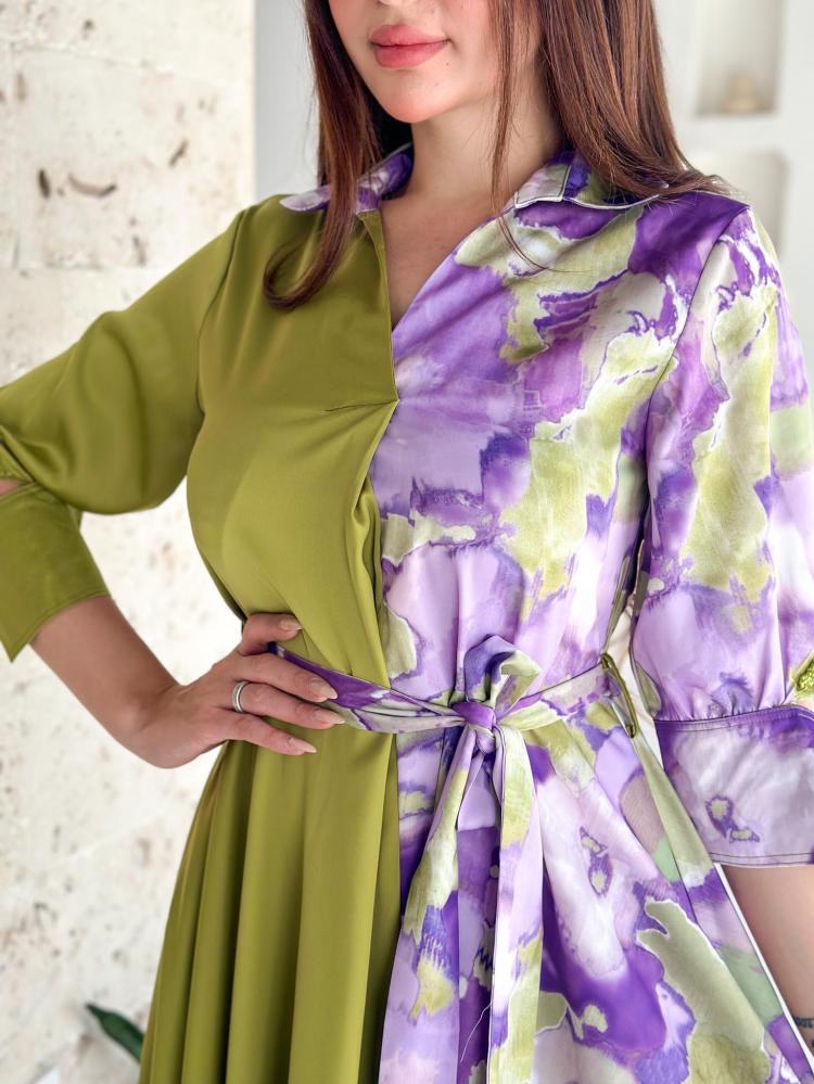 Two piece dress half silk and half crepe satin