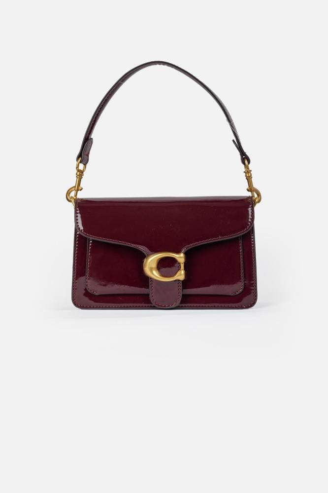 شنطة نسائية جلد لامع بتصميم كلاسيكي لون برغندي