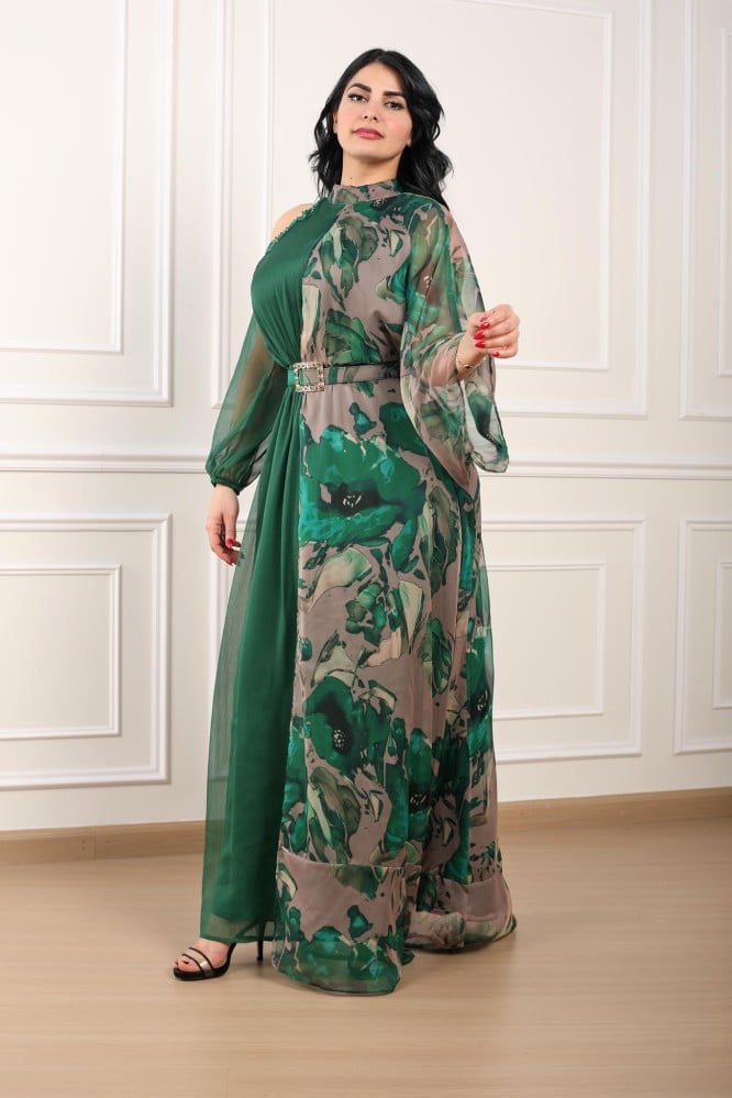 Chiffon evening dress with a trendy tree