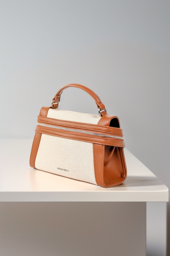 Camel and beige bag with a distinctive and modern design made of luxurious  leather - أوبرا فاشن - افضل متجر ملابس نسائية