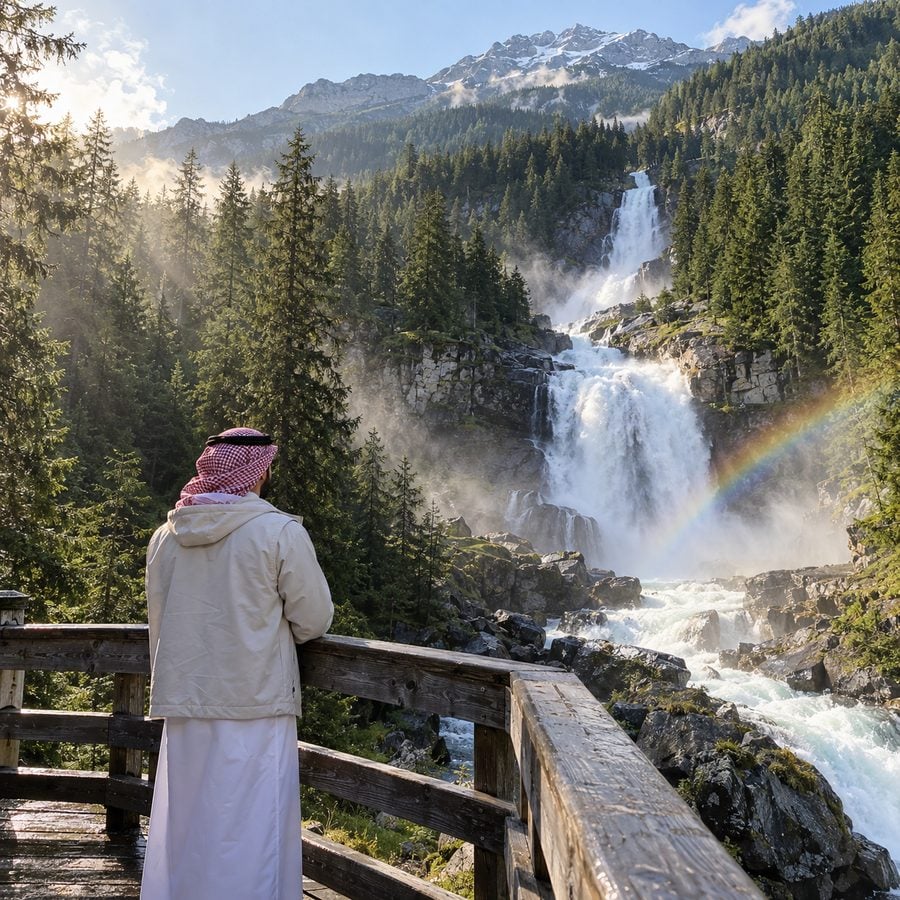شلالات كريمل تنحدر بين غابات الصنوبر في جبال الألب النمساوية