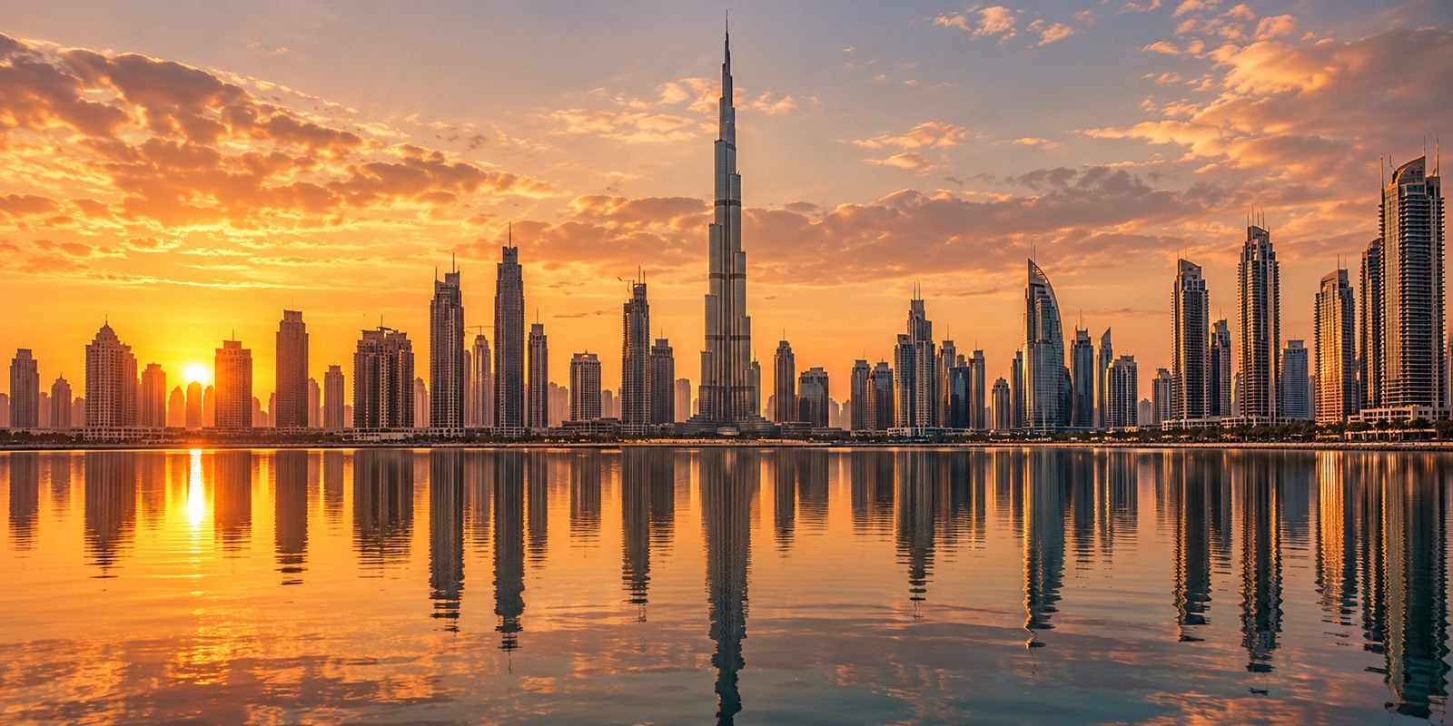 أفق دبي الحديث وبرج خليفة وسط ناطحات السحاب