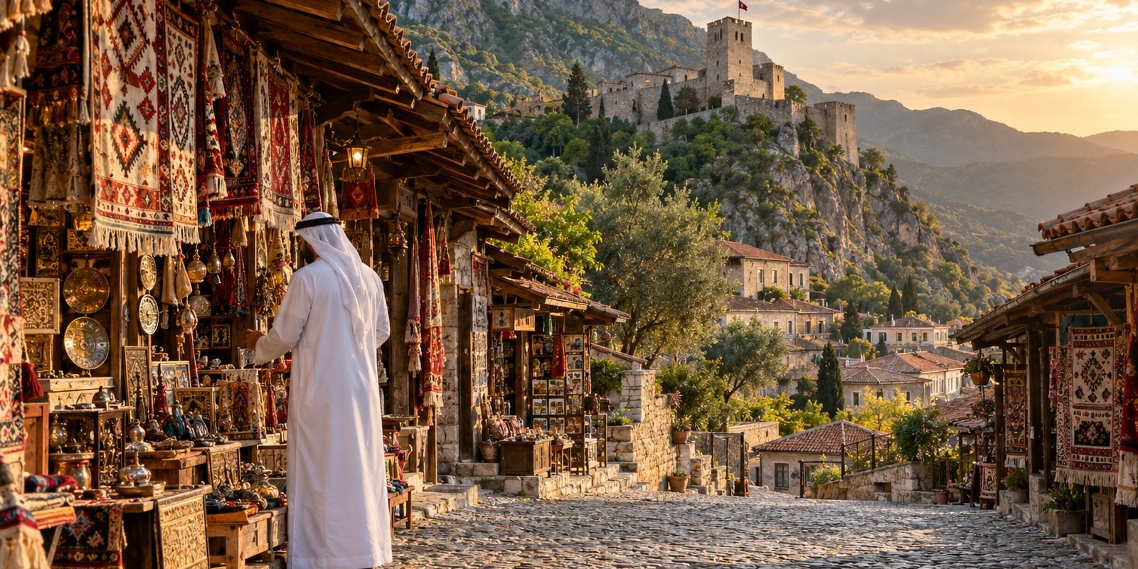 قلعة كرويا فوق التلال وسوقها العثماني القديم قرب تيرانا