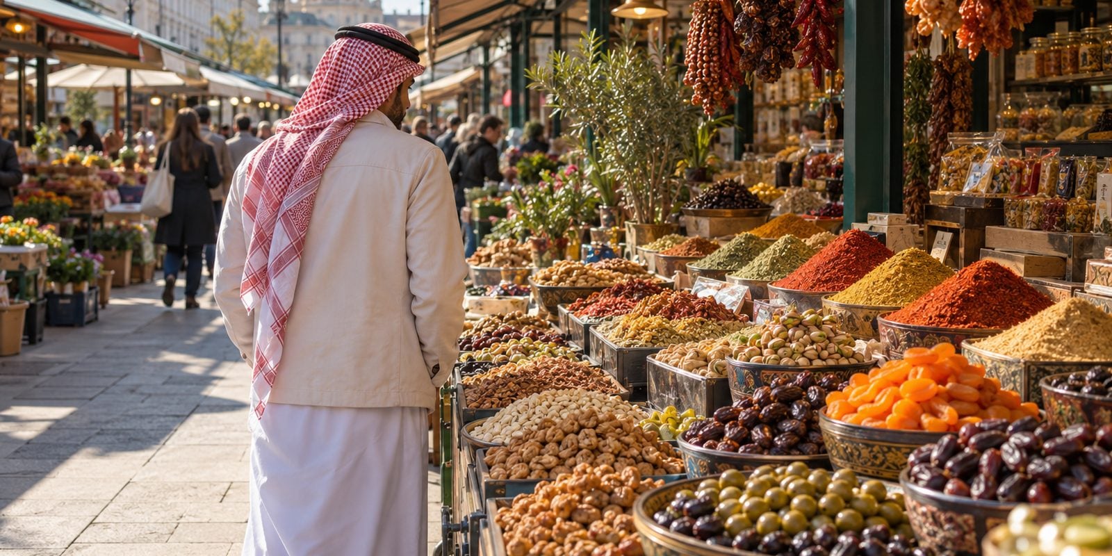أكشاك التوابل والفواكه المجففة في سوق ناشماركت بفيينا