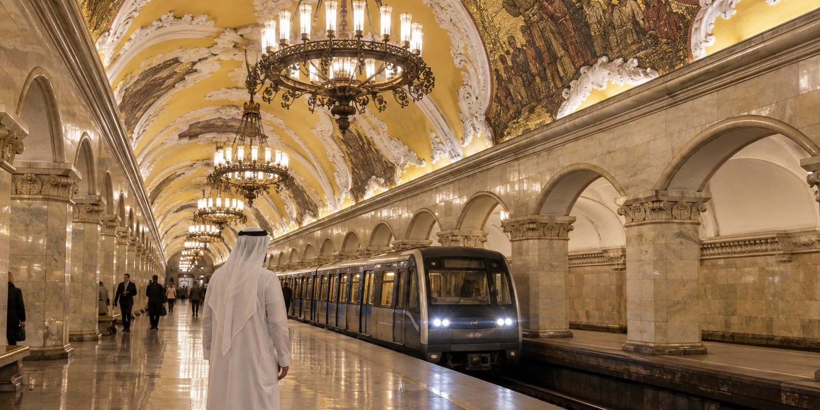 بهو محطة مترو كومسومولسكايا في موسكو بثرياتها وسقفها المزخرف