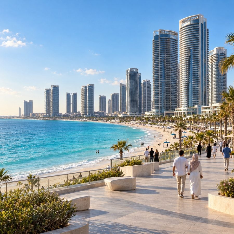 واجهة العلمين الجديدة البحرية بأبراجها الحديثة وشاطئها الفيروزي على البحر المتوسط