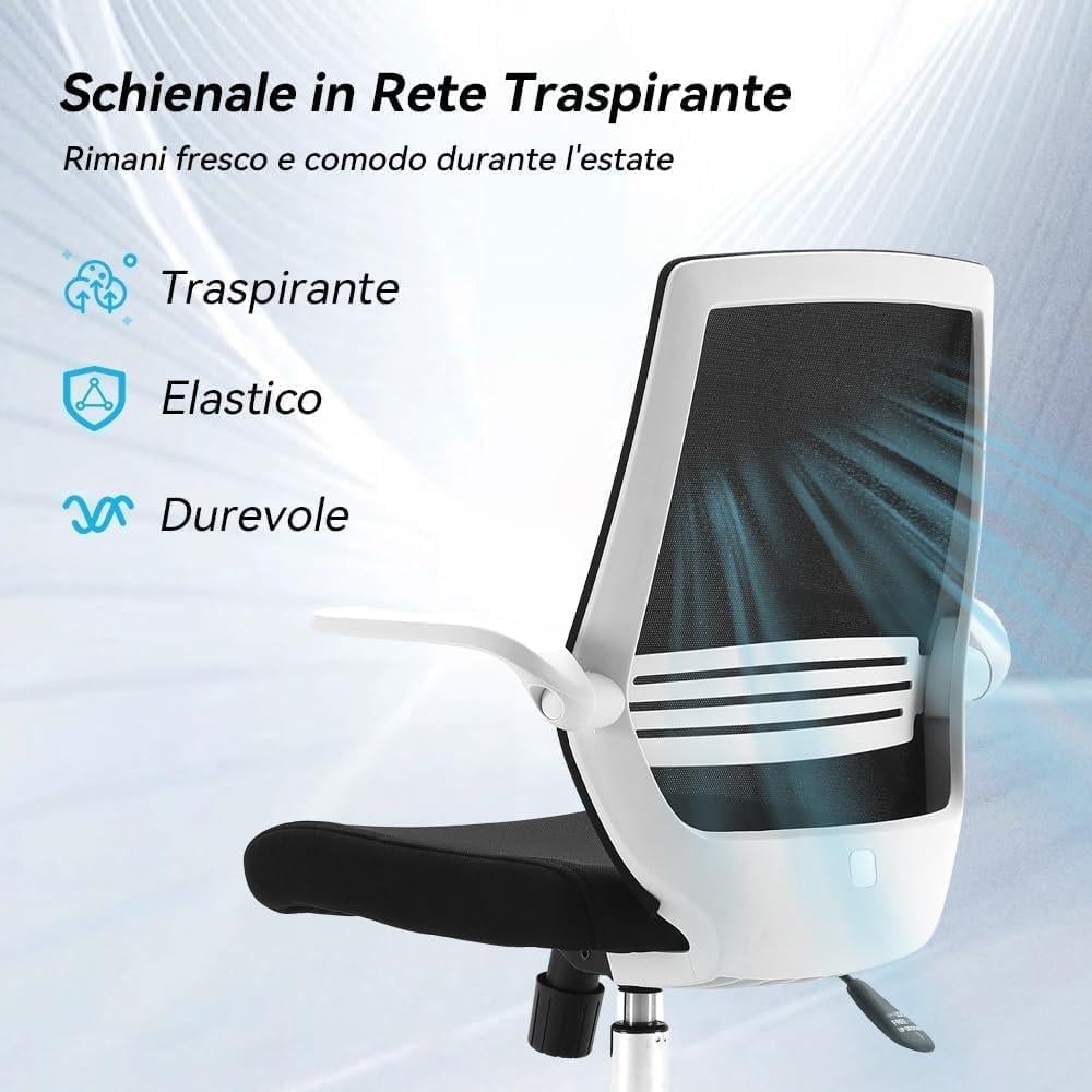 كرسي مكتب مريح M76GY من ووديز، كرسي مكتب دوار بارتفاع قابل للتعديل بظهر شبكي مع دعم لاسفل الظهر، مسند ذراع قابل للطي 90 درجة (اسود)