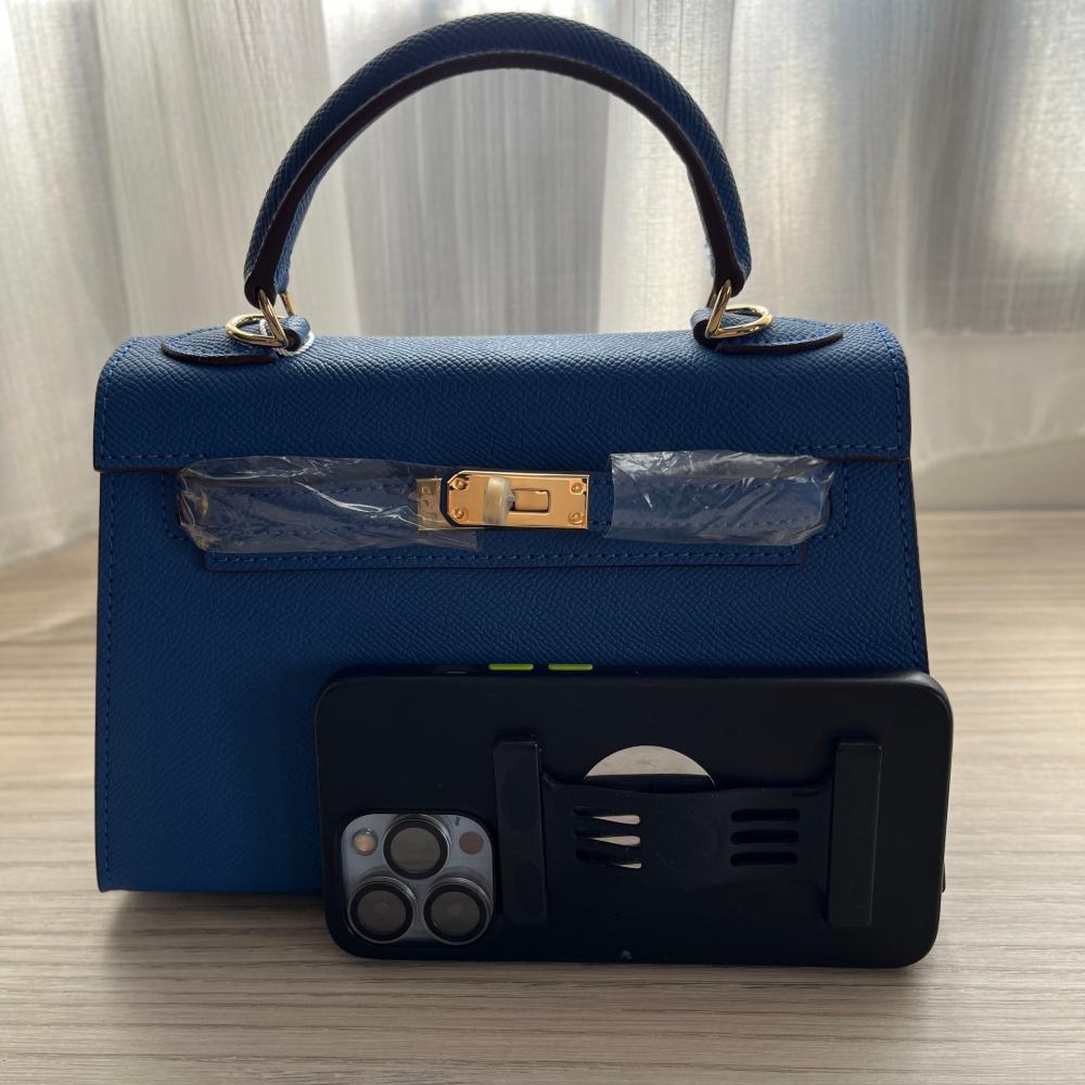 khaki Bag fushi  ميني كيلي ( فوشي)بالحجم الوسط بالجلد الطبيعي