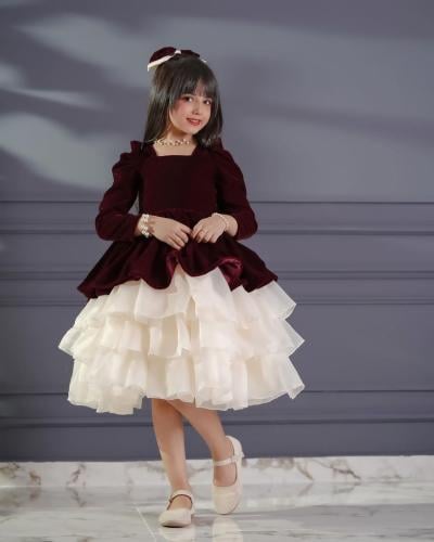 فساتين بناتي قماش اورجنزا مه مخمل فستان العيد فساتين عيد