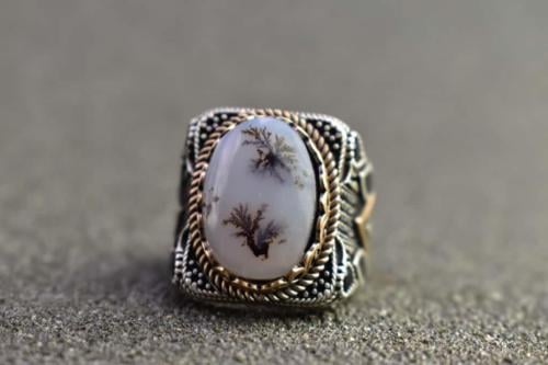 خاتم فضة رجالي مع حجر عقيق فضه إيطالي خالص عيار٩٢٥