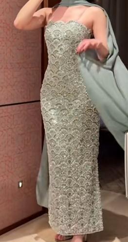 فستان سهره قماش شيفون جورجيت مع ترتر مع تفته ستريتش