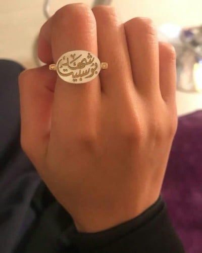 خواتم نسائي فضة إيطالي خالص عيار 925 مع نحت الاسم والسيفين ونخلة او سادة مع حجر الاونكس الكريم او مع عقيق مع زركون