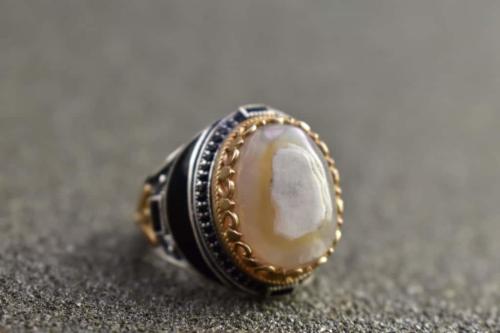 خاتم فضة رجالي مع حجر عقيق فضه إيطالي خالص عيار٩٢٥