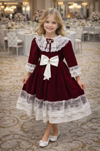 فستان بناتي مخمل مع دانتيل