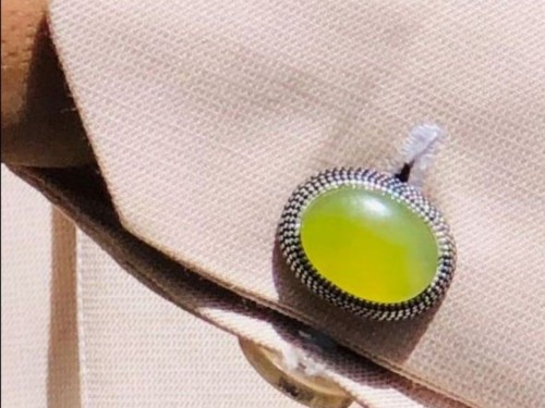 كبك فضة إيطالي خالص مع حجر عقيق اخضر