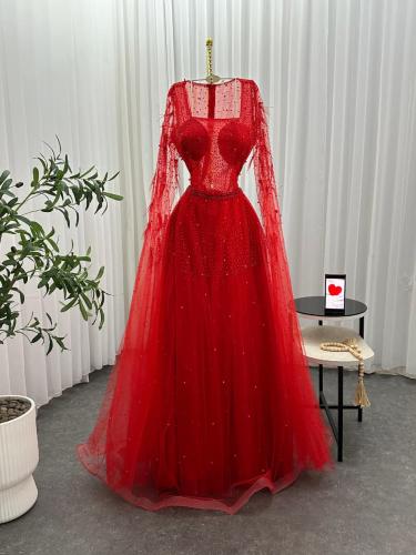 فستان سهرة قماش تل مع شيفون