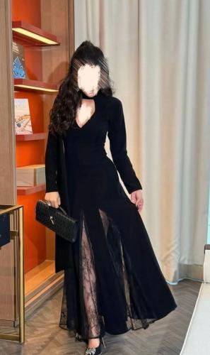 فستان سهره اسود  قماش لكرا مع دانتيل