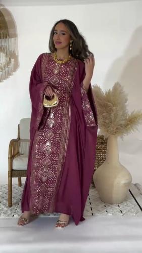 جلابيه رمضانيه نسائي شيفون مع باربي تطريز كمبيوتر