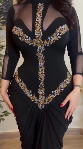 فستان نسائي سهره قماش كريب استرتش مع شيفون