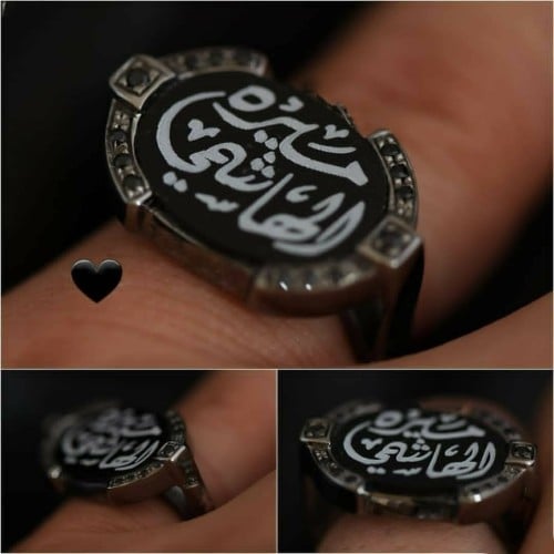 خواتم نسائي فضة إيطالي خالص عيار 925 مع نحت الاسم والسيفين ونخلة او سادة مع حجر الاونكس الكريم او مع عقيق مع زركون