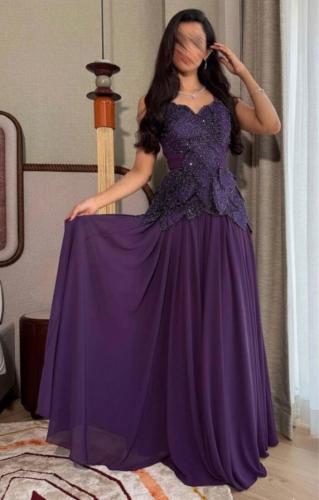 فستان سهرة قماش شيفون تطريز كلوش