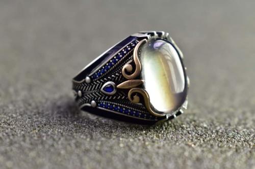 خاتم فضة رجالي مع حجر عقيق فضه إيطالي خالص عيار٩٢٥