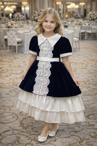 فستان بناتي مخمل مع دانتيل