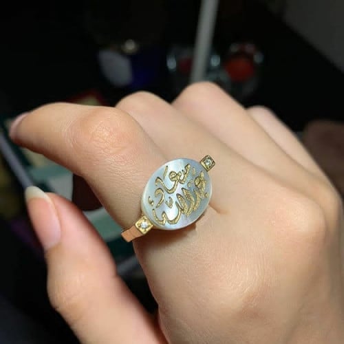 خواتم نسائي ملكي فضة إيطالي خالص عيار 925 مع نحت الاسم والسيفين ونخلة او سادة مع حجر الاونكس الكريم او مع عقيق